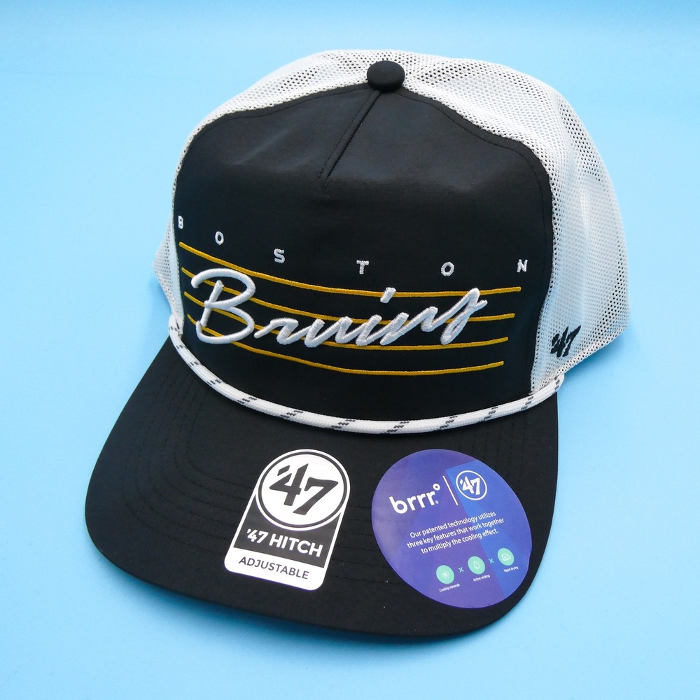 '47 Brand Hitch Hat Mens OSFA Boston Bruins Black White Mesh brrr° Cooling NHL - Picture 2 of 7